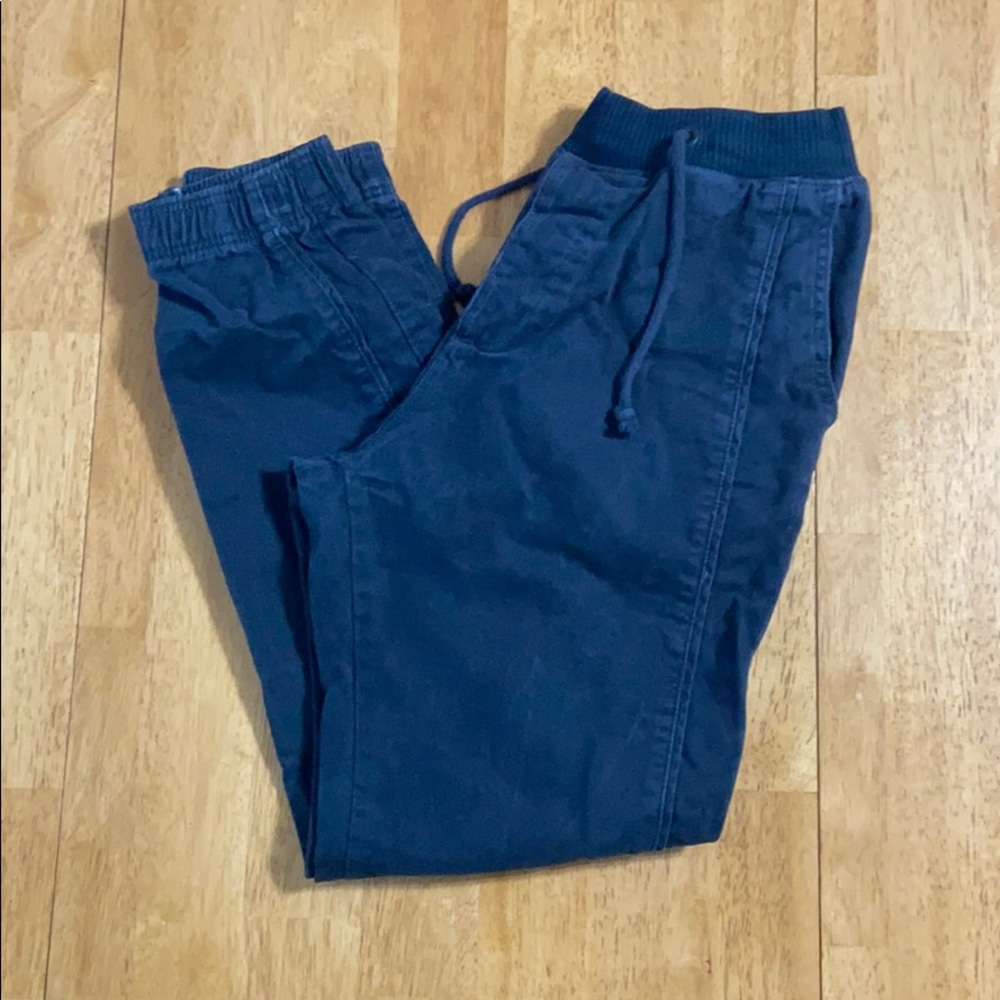 Abercrombie and Fitch navy blue chino joggers.